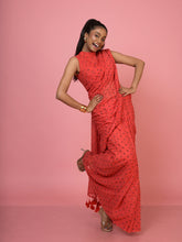 Chulbuli chilly I Red Handloom Mul Cotton Polka Dotted Saree