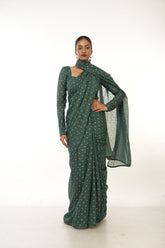 Emerald Drift I Bottle Green HandloomMul Cotton Metallic Polka Dotted Saree