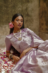 Lilac lilly I Pastel Purple Handloom tissue saree
