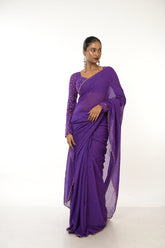 Royal Bloom I Purple Handloom Mul Cotton Saree with Golden Scalloped Border