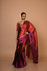 Navya I Red and Purple Handloom Tissue Saree