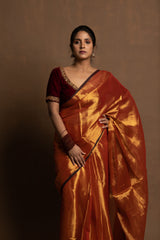 Ardhpataka I Rust Gold Handloom Tissue saree