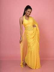 Basant Bahar I Yellow Handloom Mul Cotton Polka Dotted Saree
