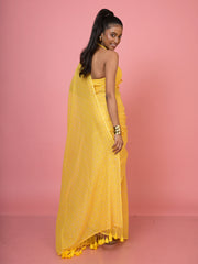 Basant Bahar I Yellow Handloom Mul Cotton Polka Dotted Saree