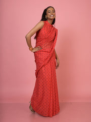 Chulbuli chilly I Red Handloom Mul Cotton Polka Dotted Saree