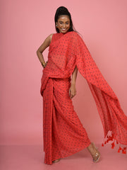 Chulbuli chilly I Red Handloom Mul Cotton Polka Dotted Saree