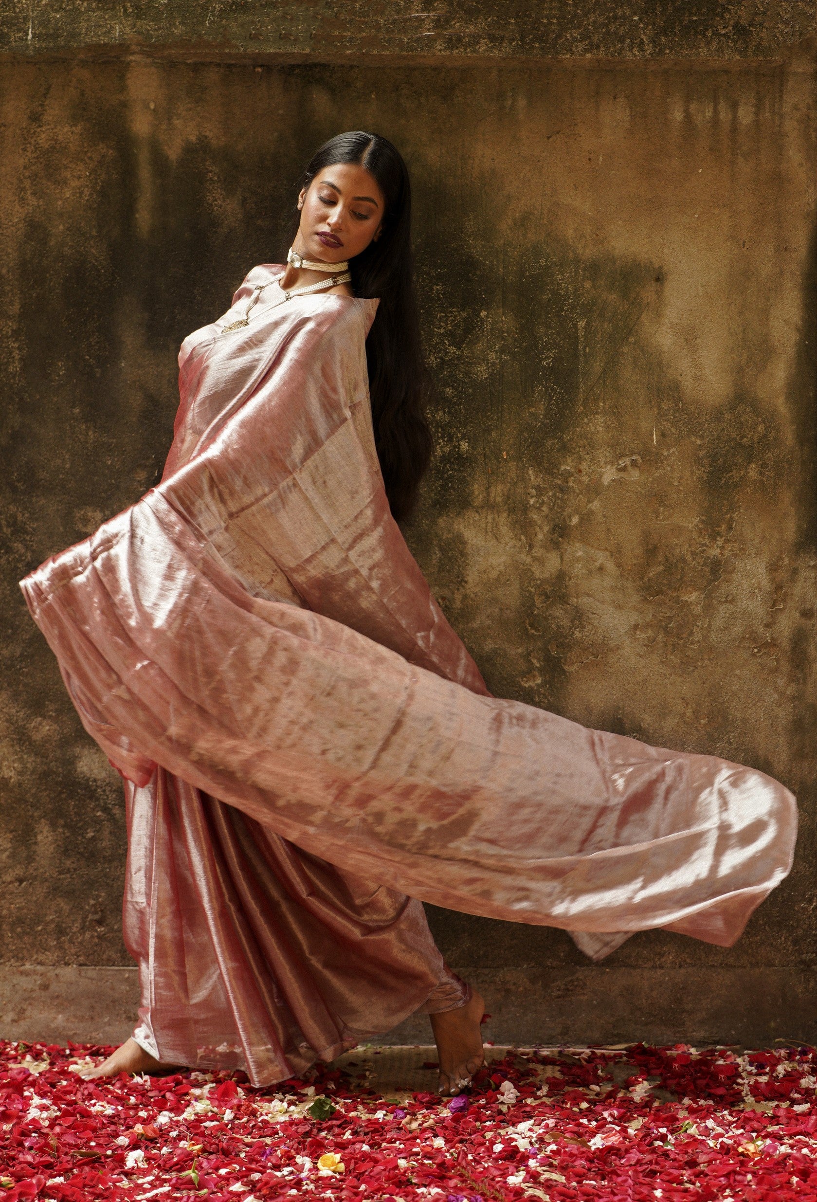 Coffee Caffeine I Pastel Coffee Handloom Tissue Saree