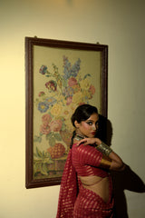 Femme Fatale I Maroon Handloom Cotton Saree with Zari Stripes and Scaloped Border