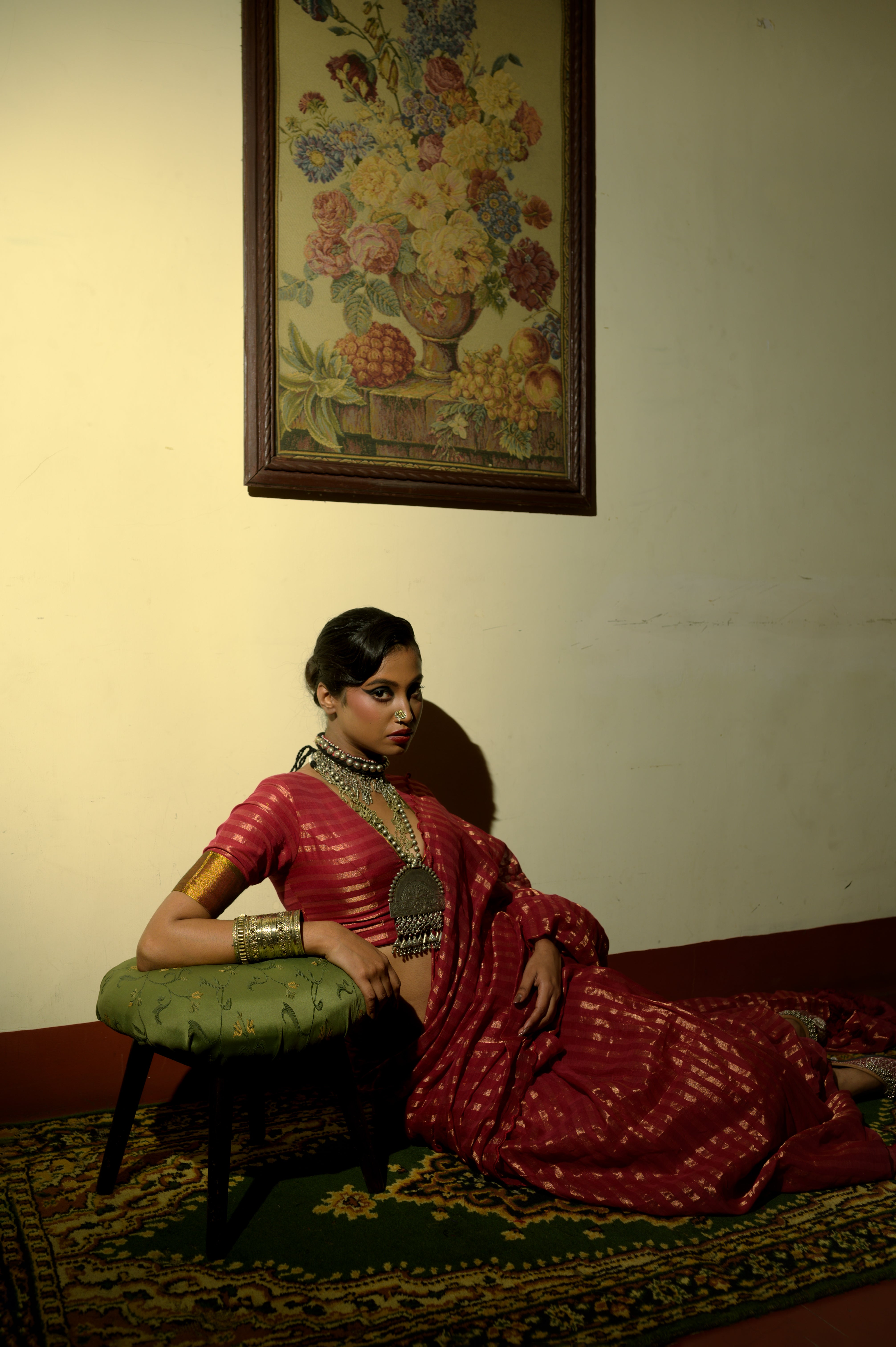 Femme Fatale I Maroon Handloom Cotton Saree with Zari Stripes and Scaloped Border