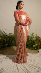 Gulmohar Mirage I Neon Orange Tissue Saree