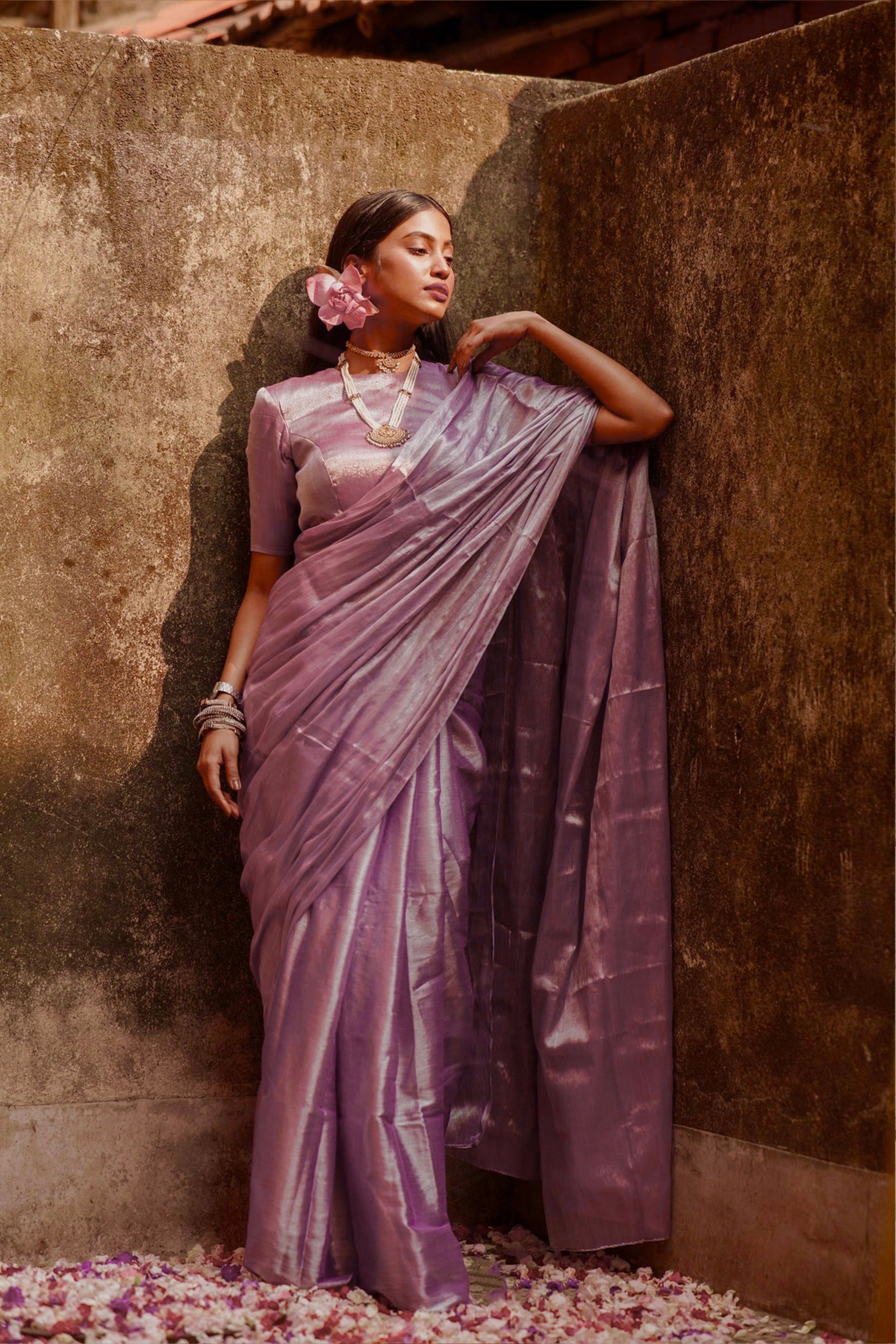 Lavender shine I Lavender handloom tissue saree