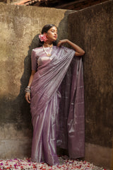 Lilac lilly I Pastel Purple Handloom tissue saree