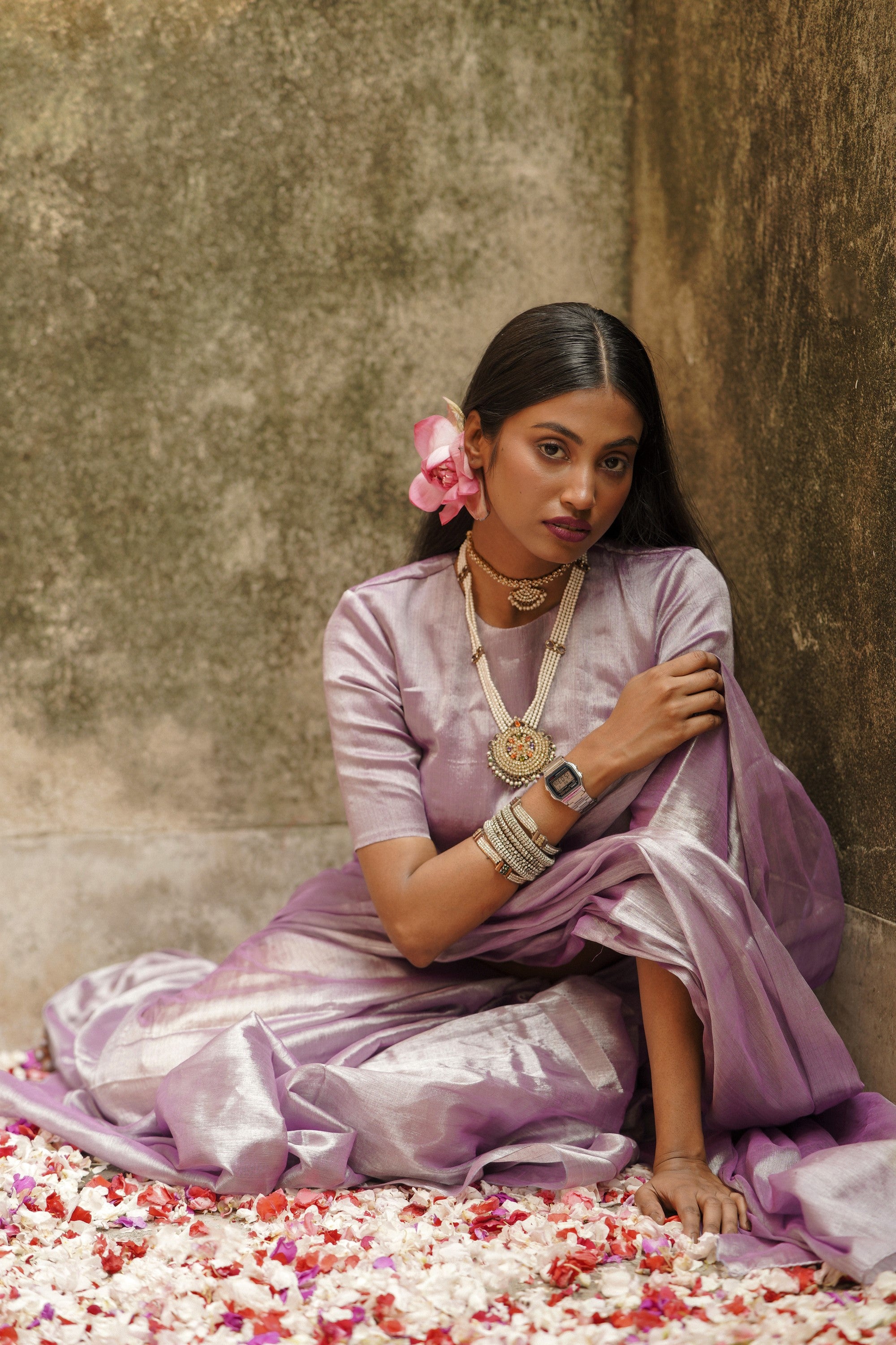 Lilac lilly I Pastel Purple Handloom tissue saree