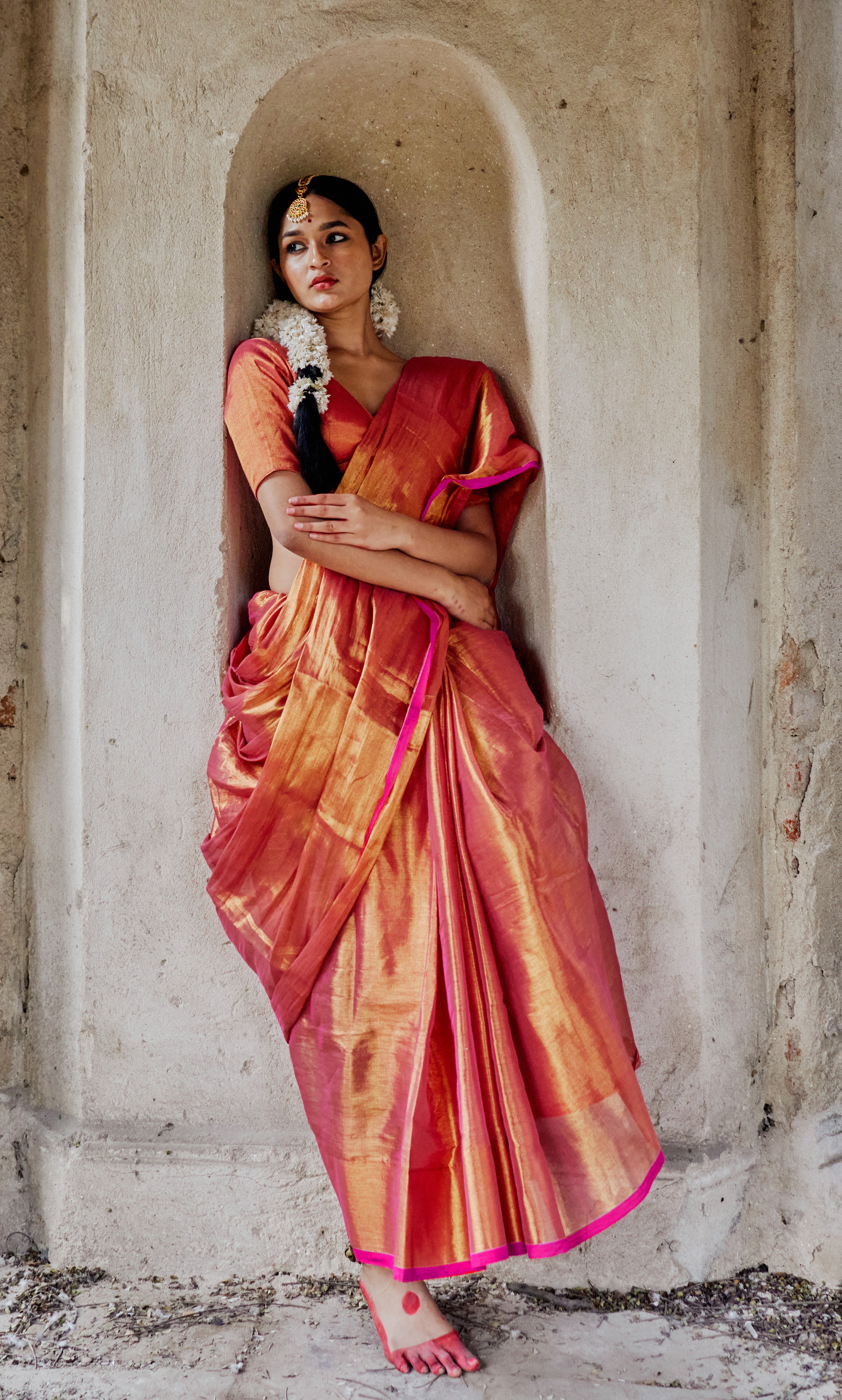 Maya I Pink dual tone handloom tissue saree