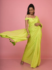 Nimbu Mirchi I Lime Green Handloom Mul Cotton Polka Dotted Saree
