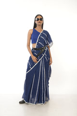 Ocean Whispers I Blue Handloom Cotton Saree with White Stripes