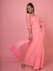 Rani pop I Baby Pink Handloom Mul Cotton Polka Dotted Saree