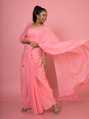 Rani pop I Baby Pink Handloom Mul Cotton Polka Dotted Saree
