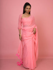 Rani pop I Baby Pink Handloom Mul Cotton Polka Dotted Saree
