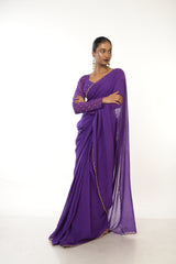 Royal Bloom I Purple Handloom Mul Cotton Saree with Golden Scalloped Border