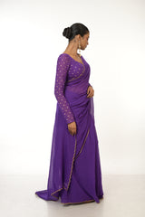 Royal Bloom I Purple Handloom Mul Cotton Saree with Golden Scalloped Border