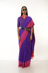 Royal Plum I Purple Handloom Acrylic Cotton Saree with Red and Pink Border