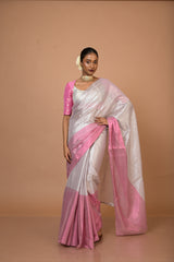Sugandha I Silver and Pink Handloom Tissue Saree