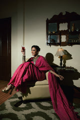 Twin Realm I Pink Handloom Cotton Saree with Zari Stripes and Scaloped Border